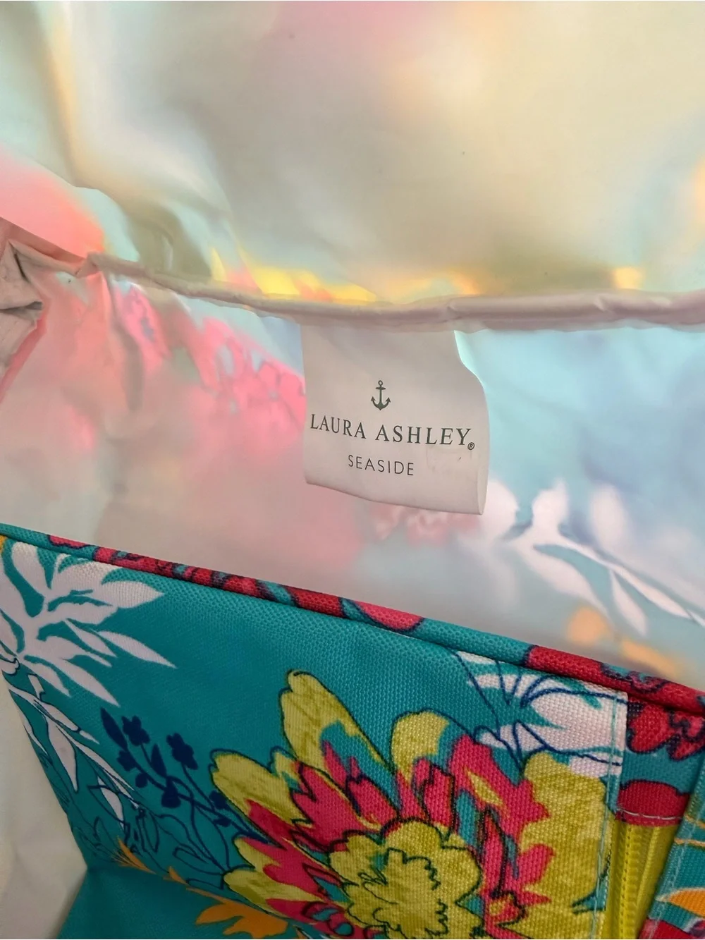 Laura Ashley Turquoise Floral Tote with Pink and Yellow Accents